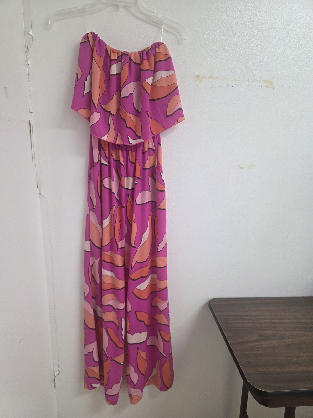 Tyche Pink and Orange Abstract Strapless Dress (0439)